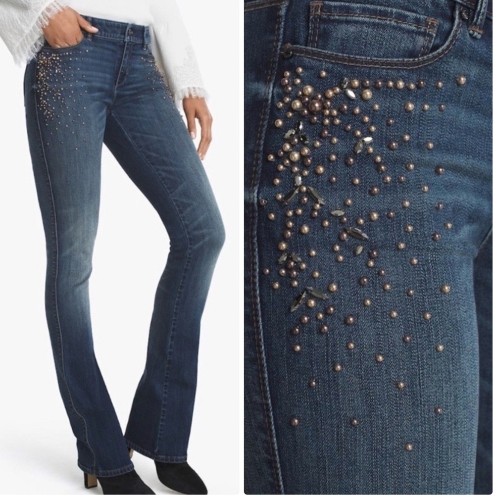 WHBM EMBELLISHED MEDIUM WASH BOOTCUT JEANS